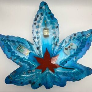 Vibrant Blue Leaf Art with Red Center (DIY epoxy resin)